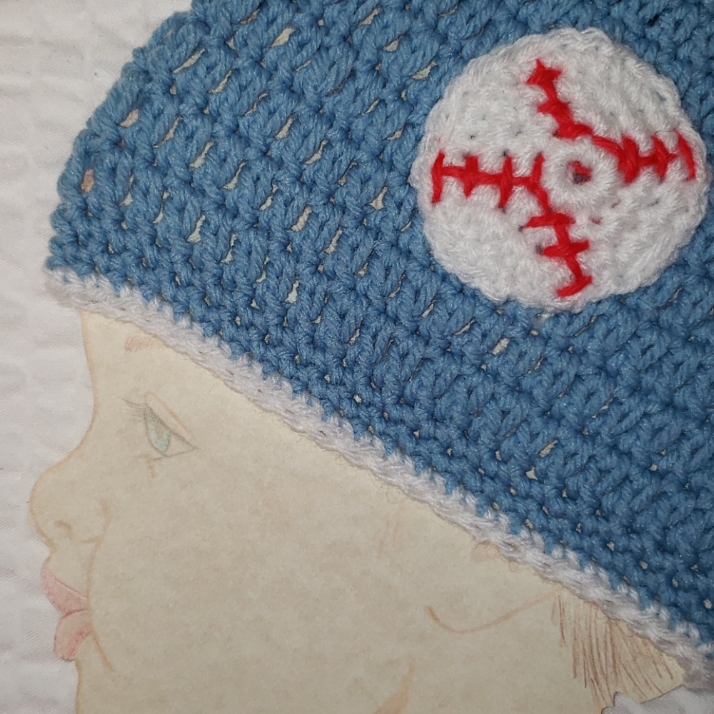 Handmade Crochet Boys Baseball Hat. Sports Beanie